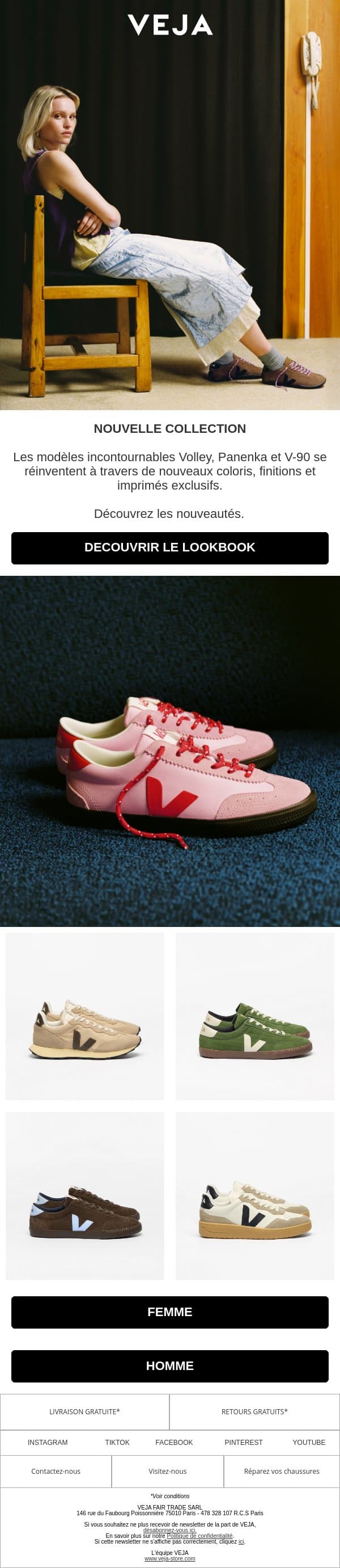 Nouvelle collection email from Veja screenshot