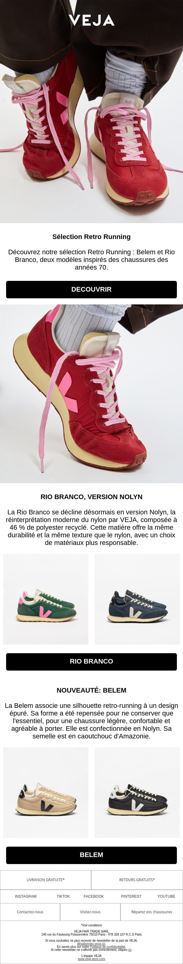 Sélection Retro Running email from Veja screenshot
