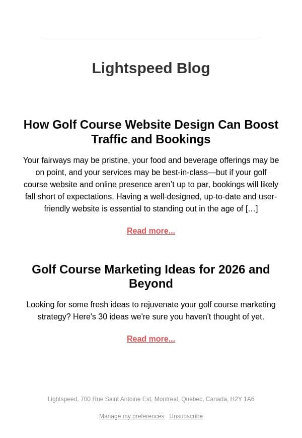 Lightspeed Blog: How Golf Course Website Design Can Boost Traffic and Bookings email from Vend screenshot