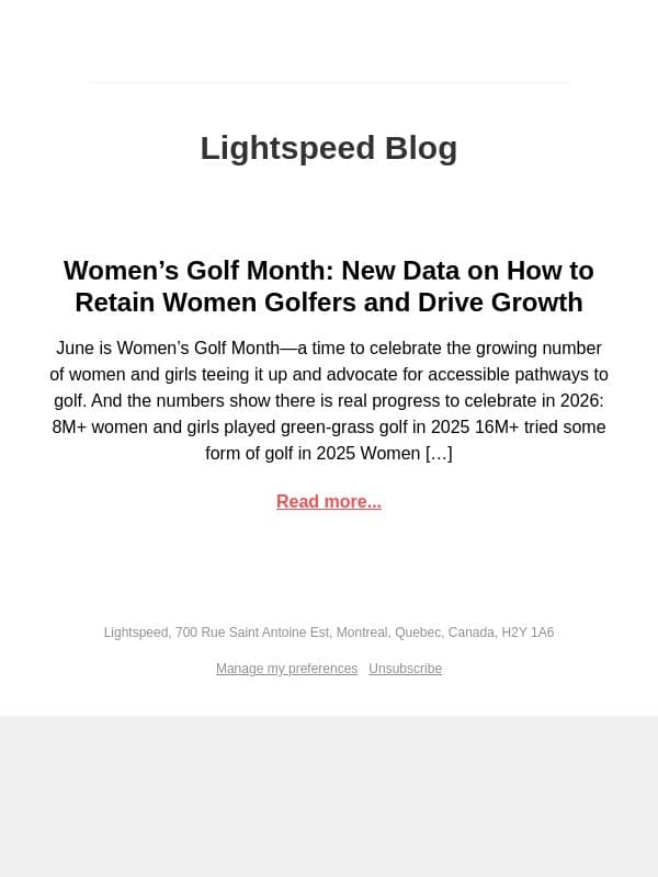 Lightspeed Blog: Women’s Golf Month: New Data on How to Retain Women Golfers and Drive Growth email from Vend screenshot