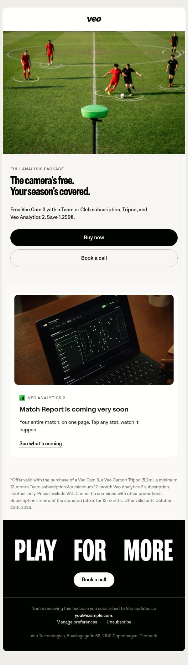 Match Report is coming very soon. email from Veo screenshot