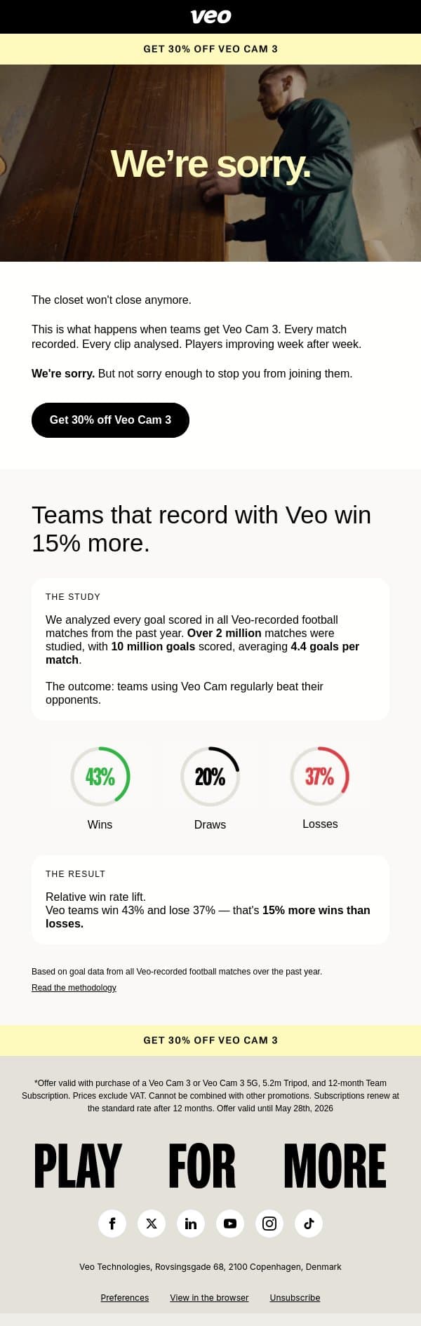 Your opponents are running out of shelf space email from Veo screenshot