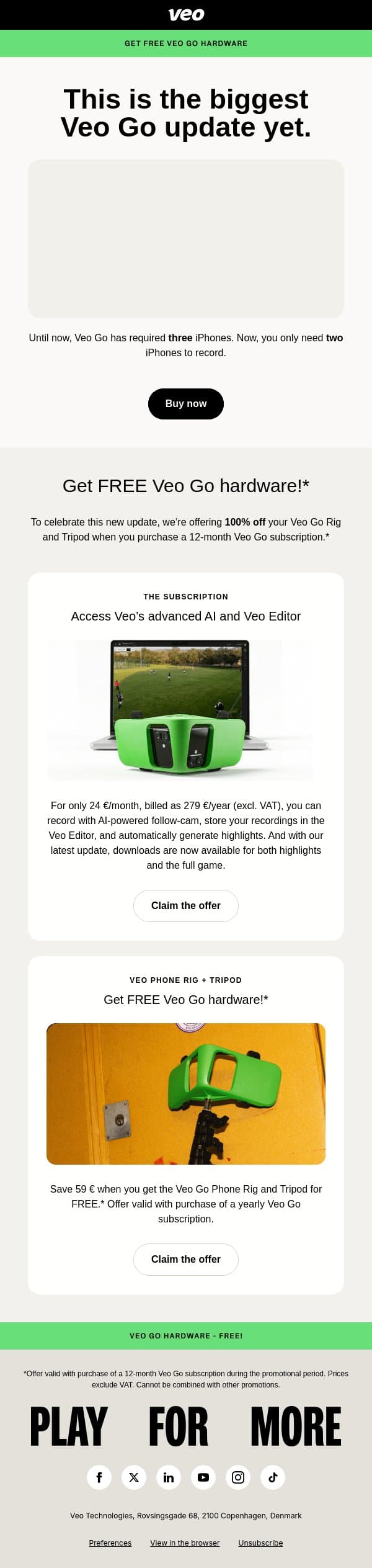 This is the biggest Veo Go update yet email from Veo screenshot