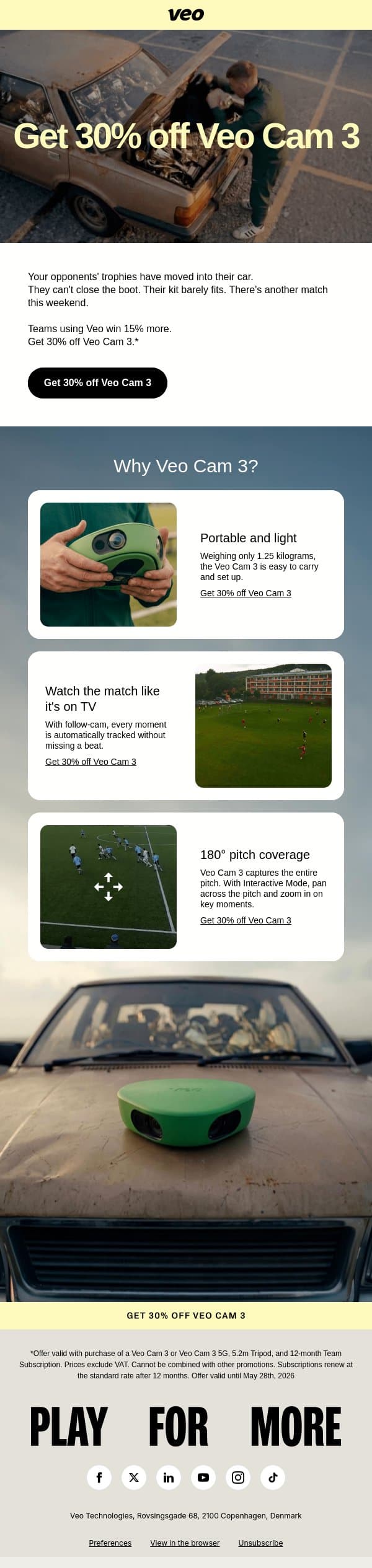 Your opponents' boot won't close email from Veo screenshot
