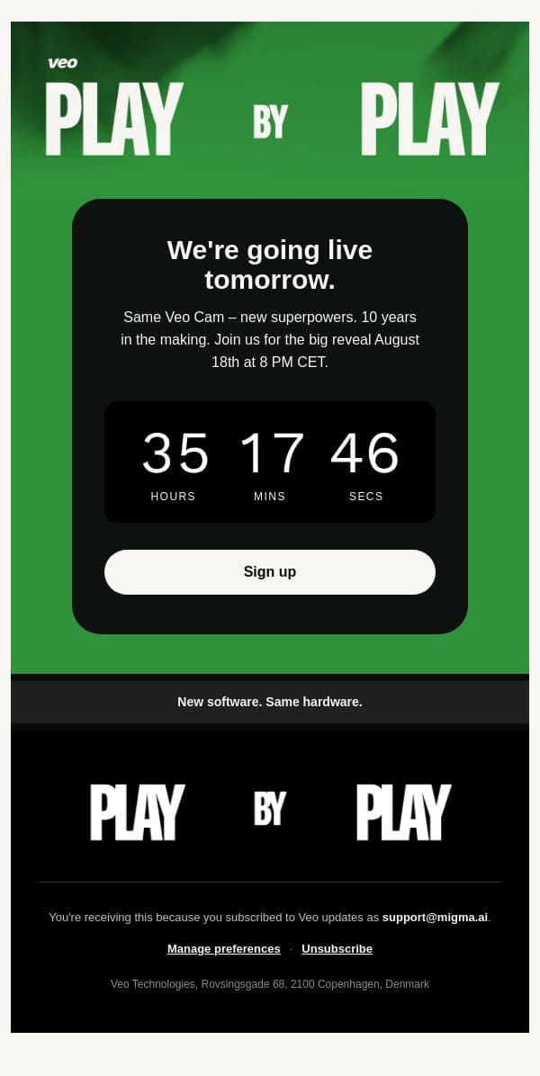 Tomorrow's the day. Have you set a reminder? email from Veo screenshot