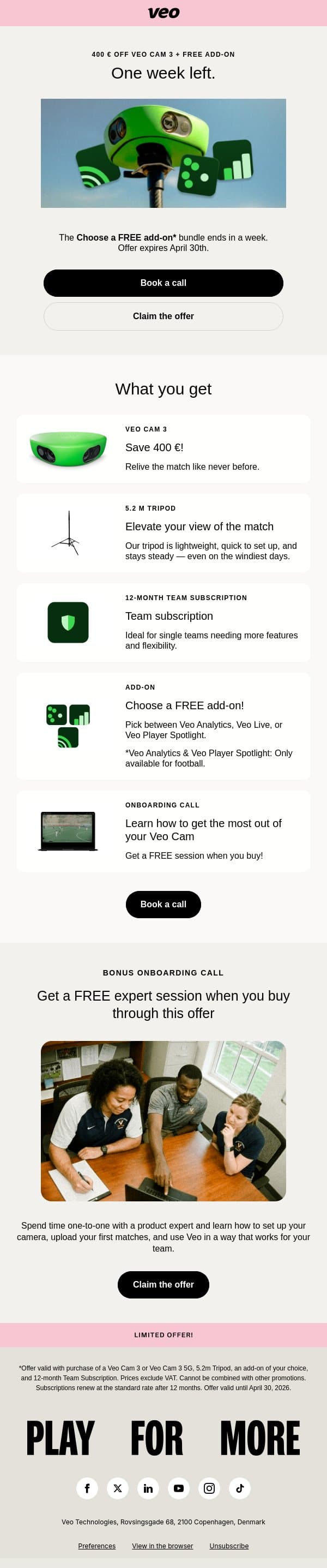 1 week left: Choose a FREE add-on email from Veo screenshot