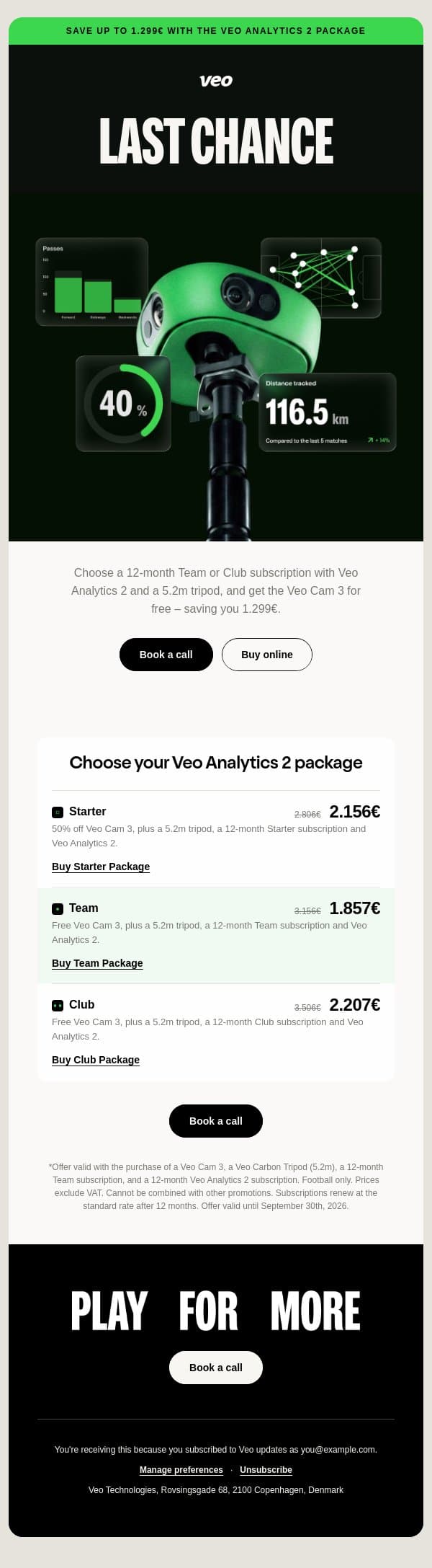 Save up to 1.299€ before September 30 email from Veo screenshot