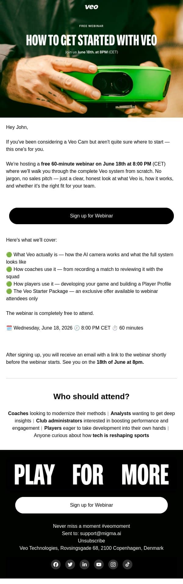Free webinar: How to get started with Veo email from Veo screenshot