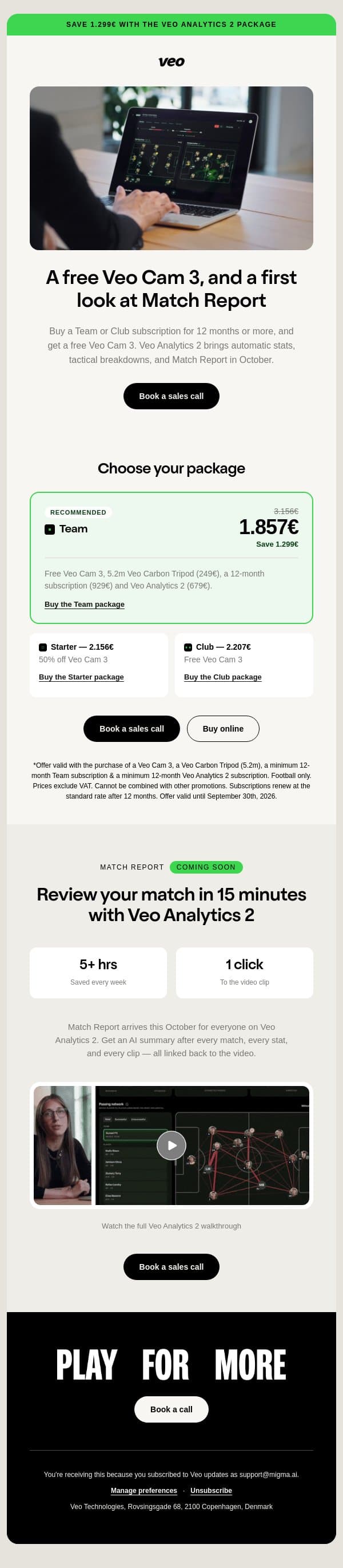 A free Veo Cam 3 — and a first look at Match Report email from Veo screenshot