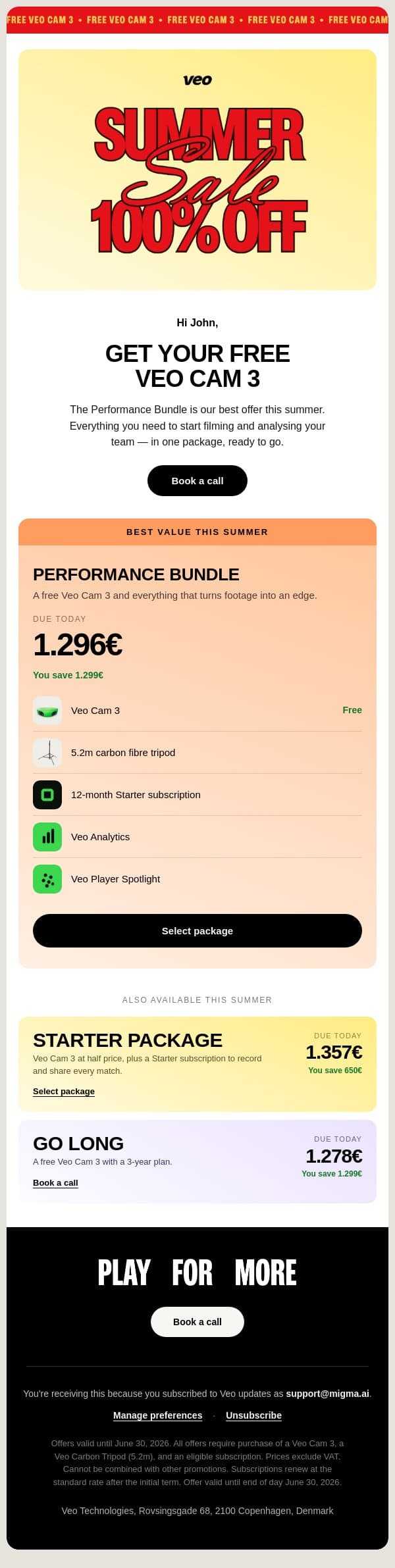 Get your free Veo Cam 3 email from Veo screenshot