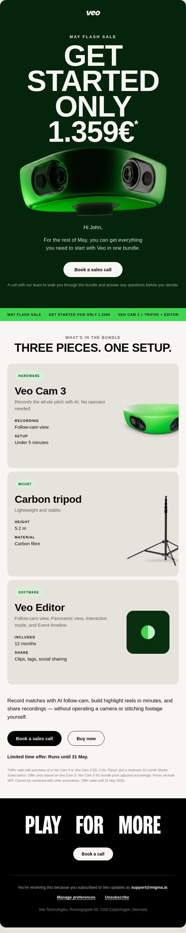 Get started with Veo for 1.359€ email from Veo screenshot