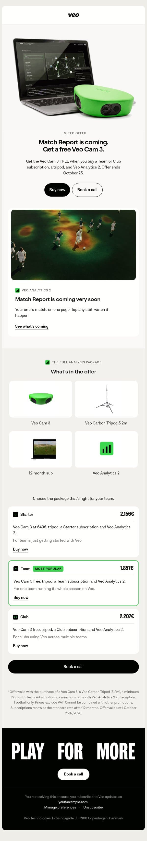 Get started with a free Veo Cam 3 email from Veo screenshot