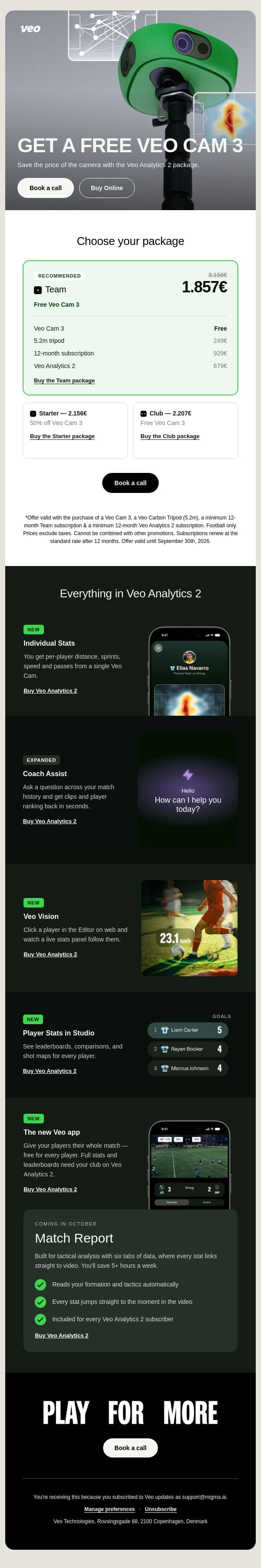 Veo Analytics 2 — with a free Veo Cam 3 email from Veo screenshot
