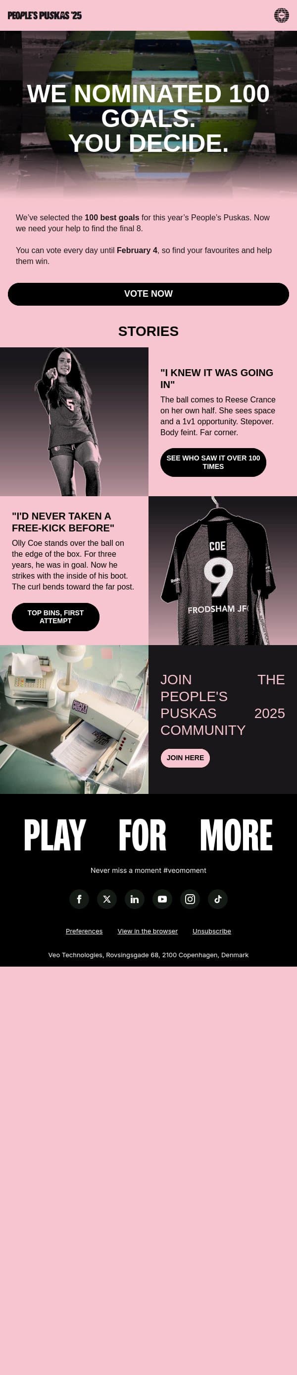 100 goals email from Veo screenshot