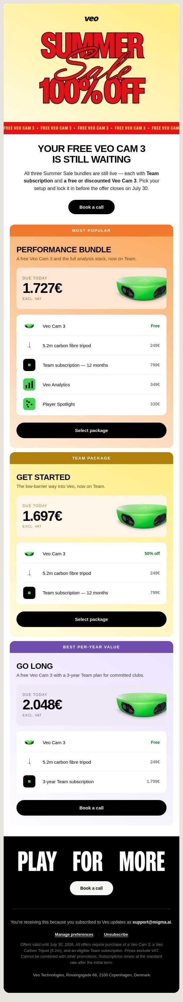 Your free Veo Cam 3 is still waiting email from Veo screenshot
