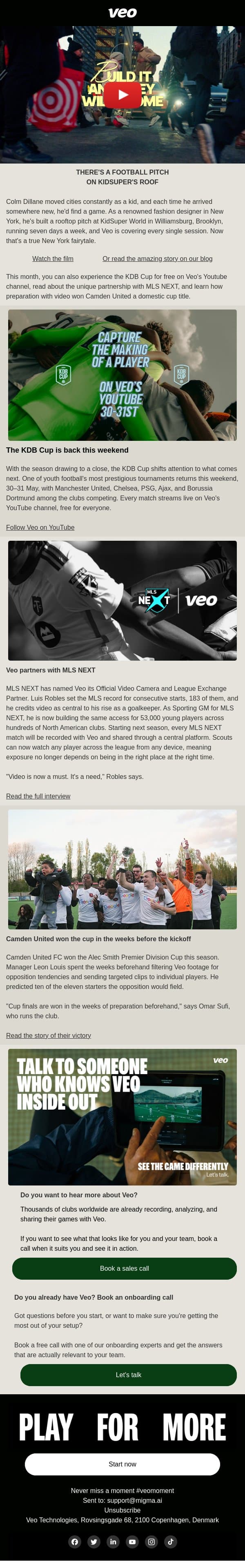Kevin De Bruyne Cup returns email from Veo screenshot