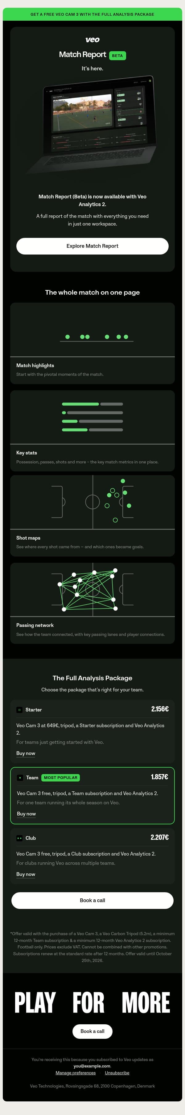 Match Report is out in Beta email from Veo screenshot