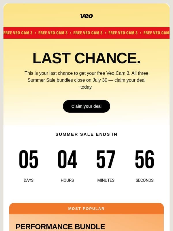 Your free Veo Cam 3 ends July 30 email from Veo
