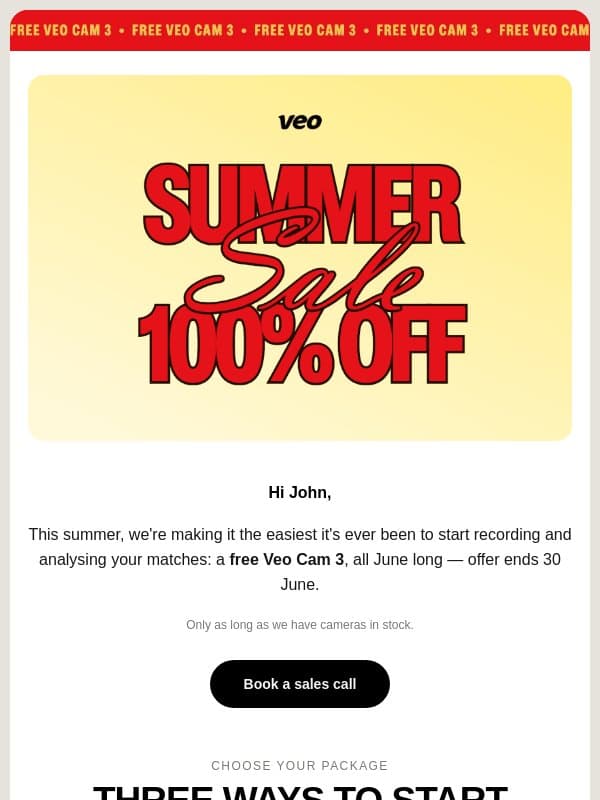 Your free Veo Cam 3 email from Veo