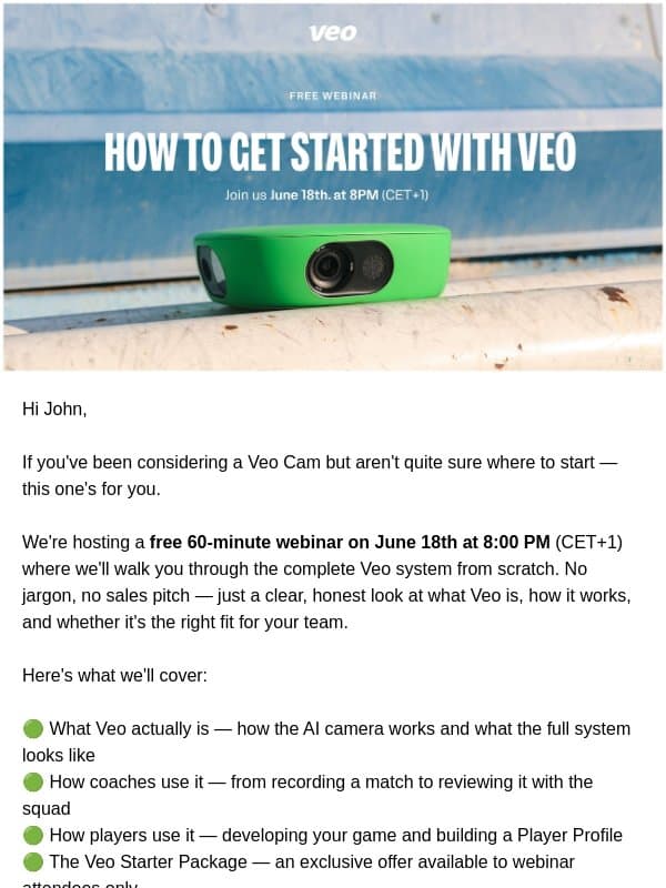 Free webinar: Everything you need to know before buying your first Veo Cam email from Veo