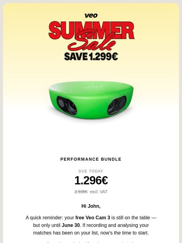 Your free Veo Cam 3 ends on June 30 email from Veo