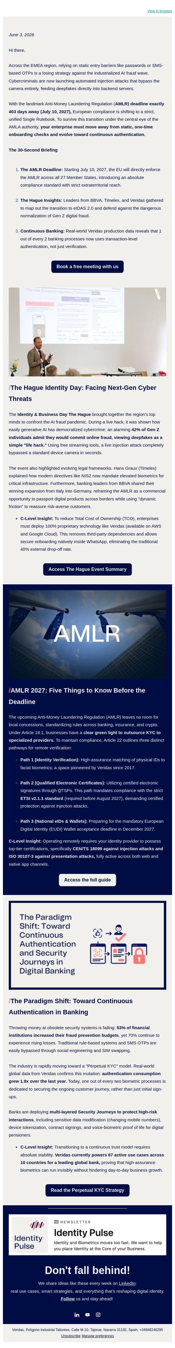 AMLR 2027: 403 Days Until the EU Identity "Single Rulebook" Takes Effect email from Veridas screenshot