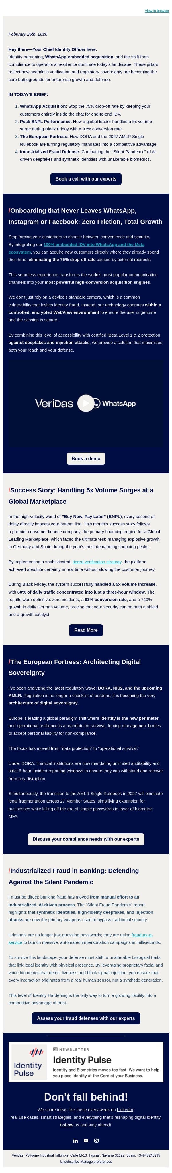 WhatsApp: Your New High-Speed Acquisition Engine email from Veridas screenshot