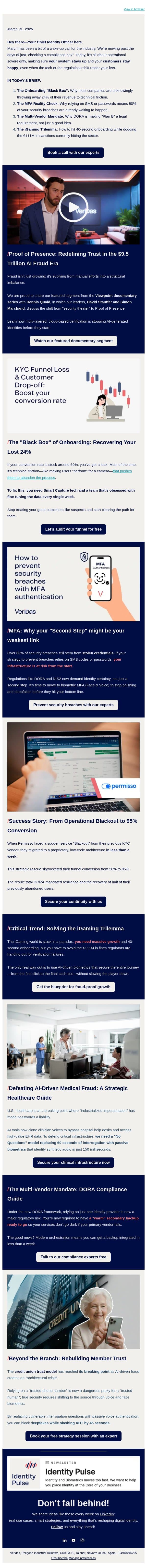 Veridas on Viewpoint: Redefining Trust in the $9.5T AI Fraud Era email from Veridas screenshot