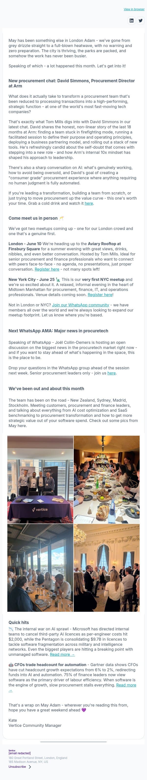 Your May procurement community roundup Adam ☀️ email from Vertice screenshot