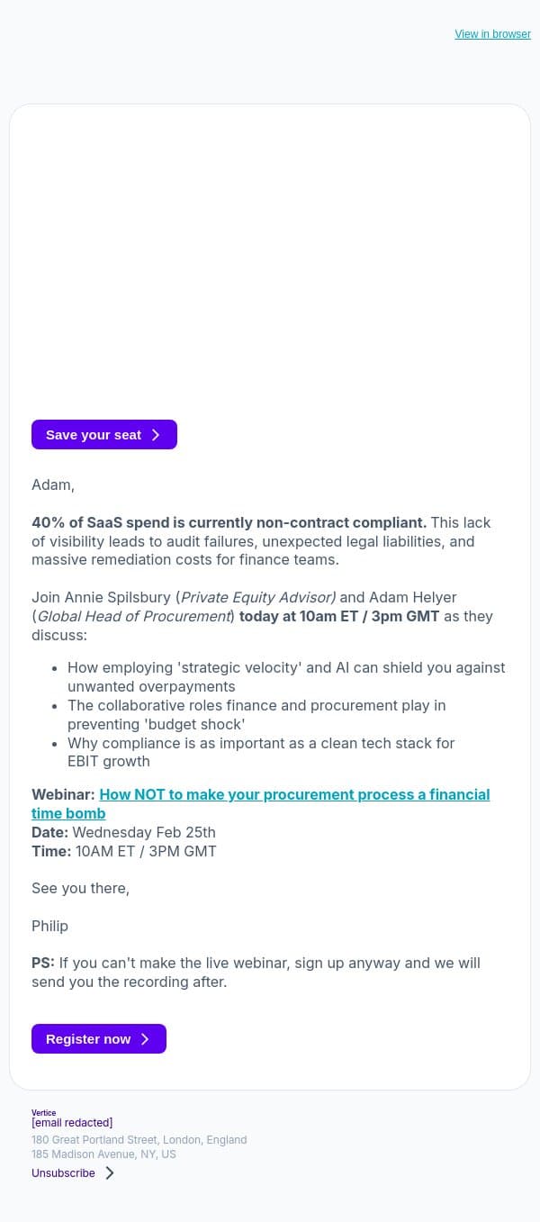 How to drive EBIT growth and de-risk your procurement email from Vertice screenshot