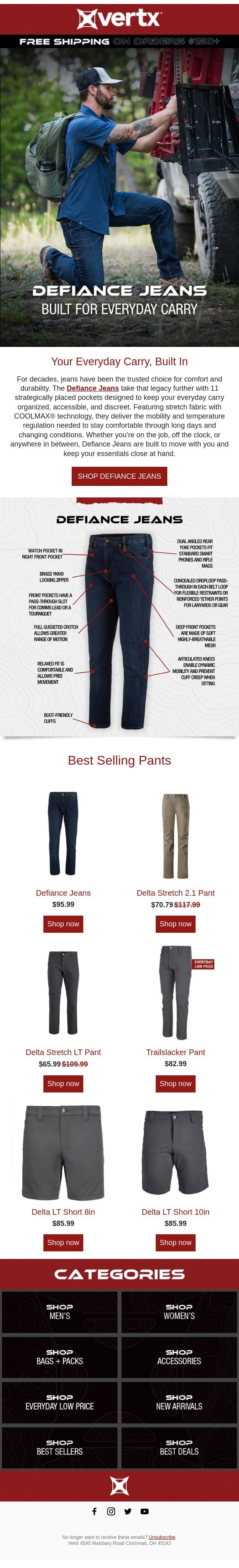 Defiance Jeans: Your Everyday Carry, Built In email from Vertx screenshot