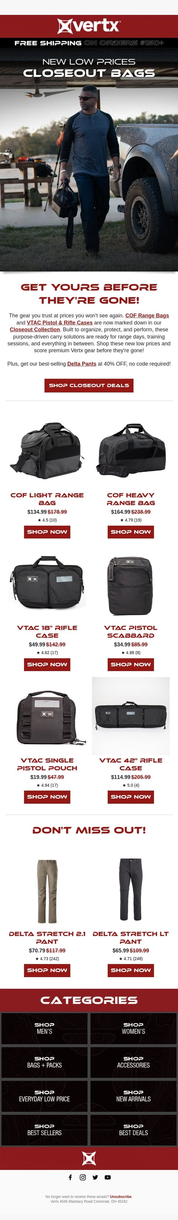 New Low Prices on COF Range Bags & VTAC Cases email from Vertx screenshot