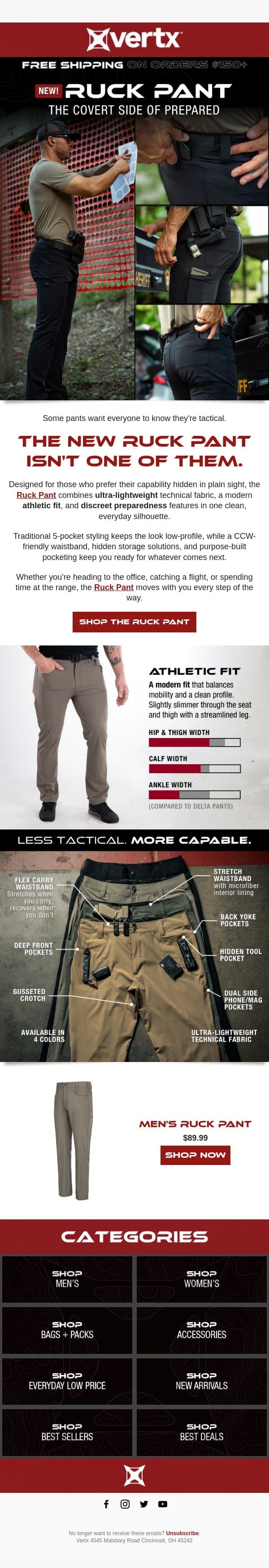 Introducing Our Most Covert Pant Yet email from Vertx screenshot