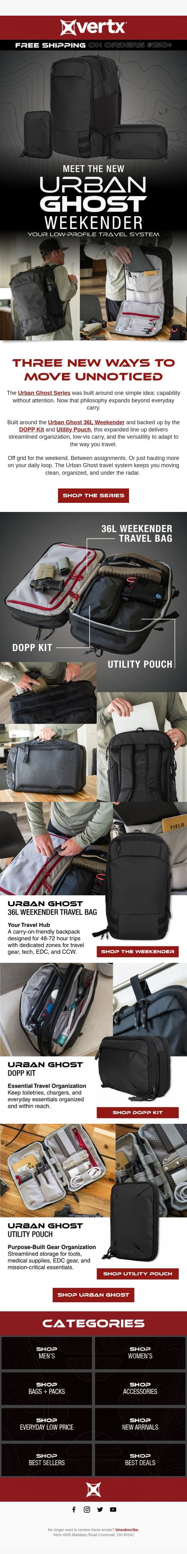 Meet the Urban Ghost Travel System email from Vertx screenshot