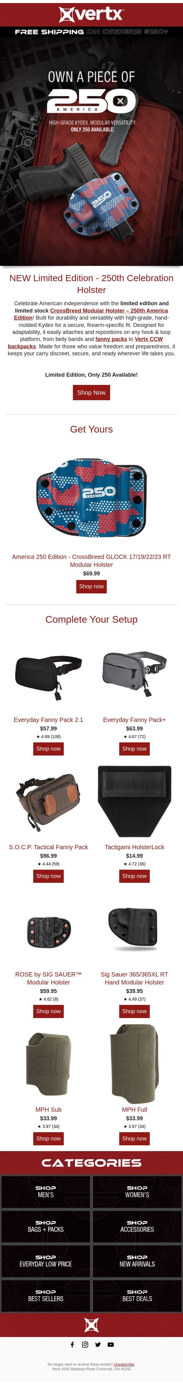 NEW Limited Edition - 250th Celebration Holster email from Vertx screenshot