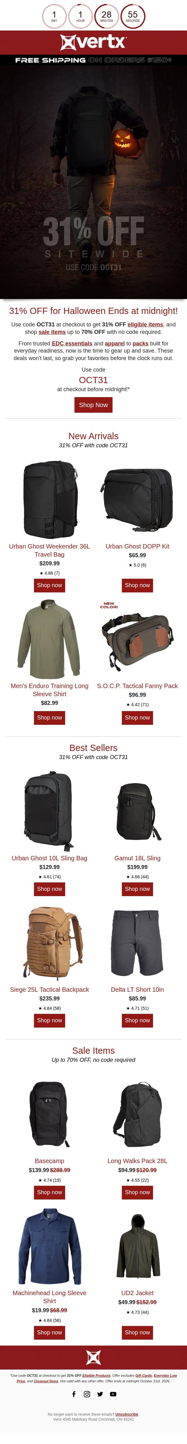 31% OFF for Halloween Ends at Midnight! email from Vertx screenshot