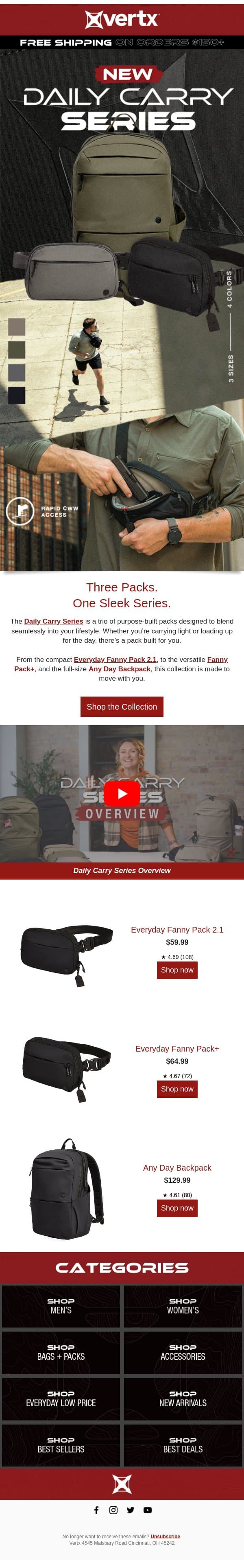 Three Packs. One Sleek Series. email from Vertx screenshot