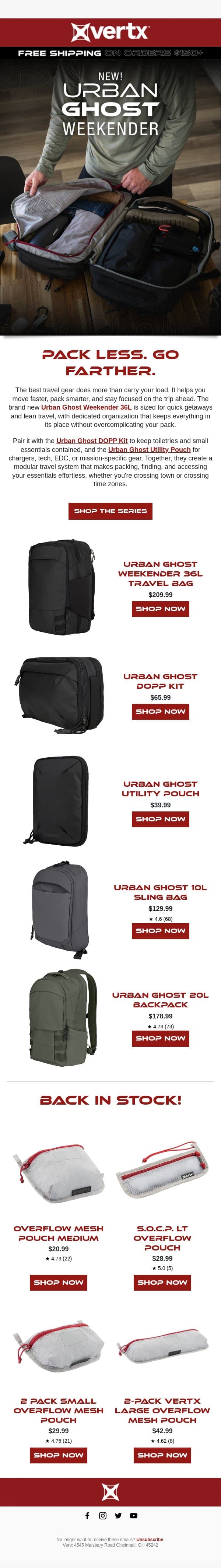 NEW Urban Ghost Weekender: Pack Less. Go Farther. email from Vertx screenshot