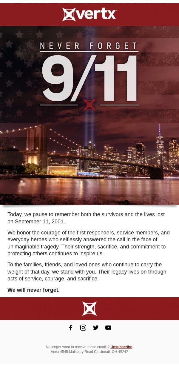 9/11: We Will Never Forget email from Vertx screenshot