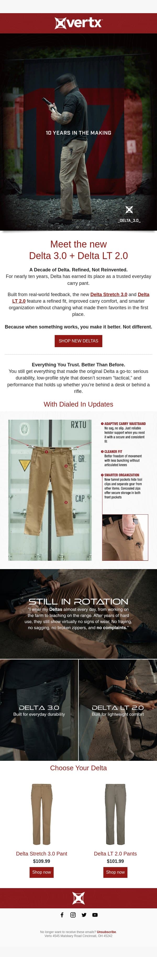 NEW Delta 3.0 + Delta LT 2.0 Pants! email from Vertx screenshot