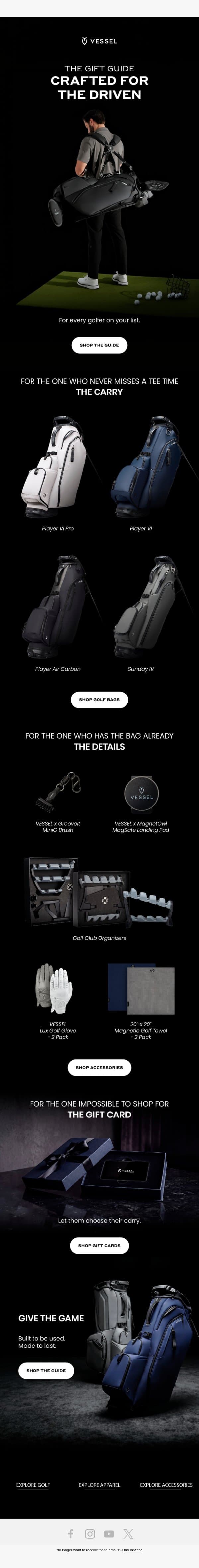 For Every Golfer on Your List email from Vessel screenshot