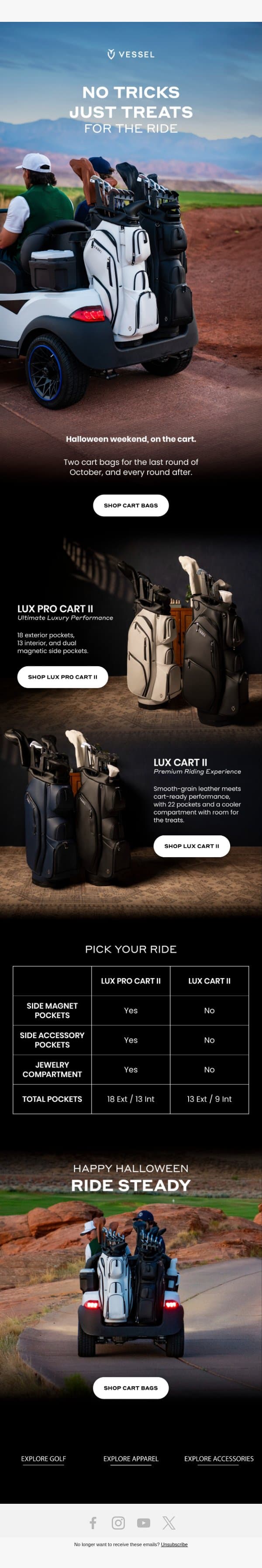 Trick Or Tee Time email from Vessel screenshot