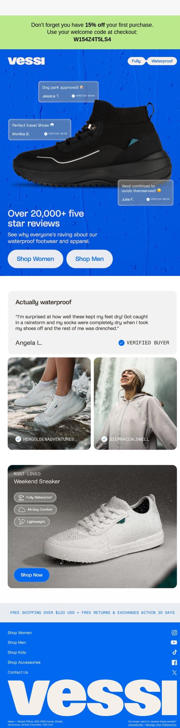 Over 20,000 +5 star reviews email from Vessi screenshot