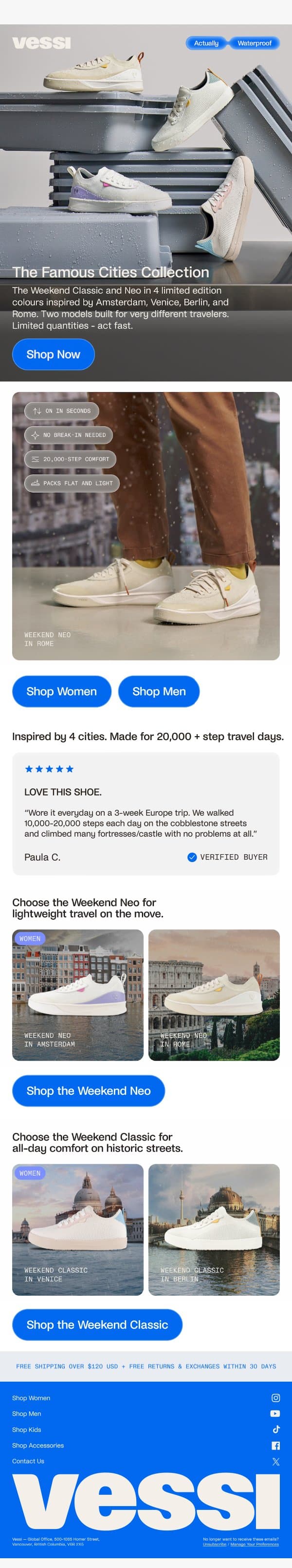 💧Iconic cities. Iconic travel shoes email from Vessi screenshot