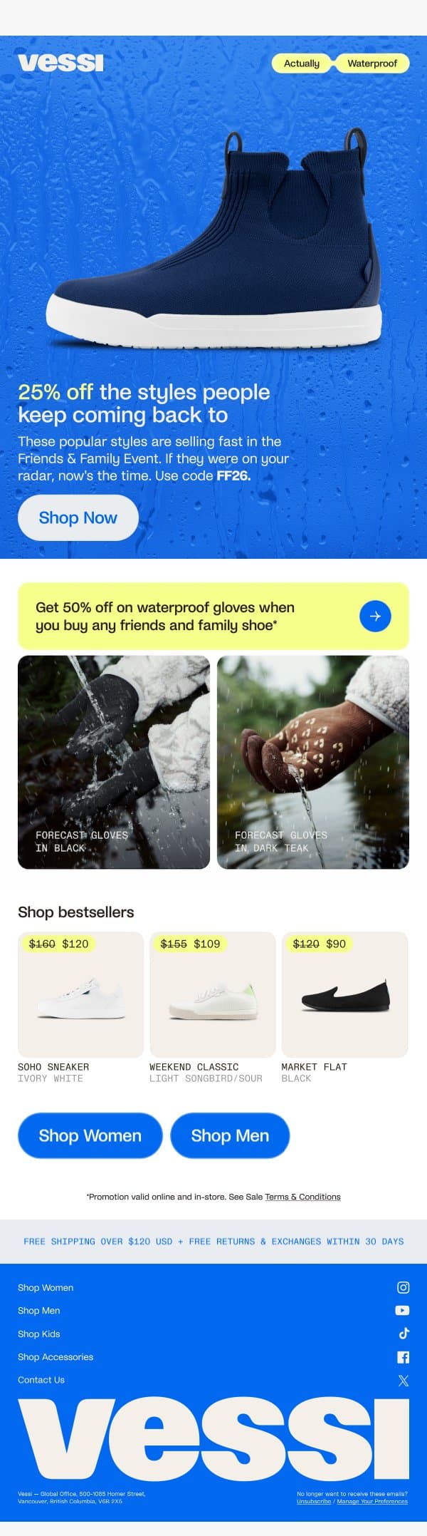 💧25% off bestsellers for Friends & Family email from Vessi screenshot