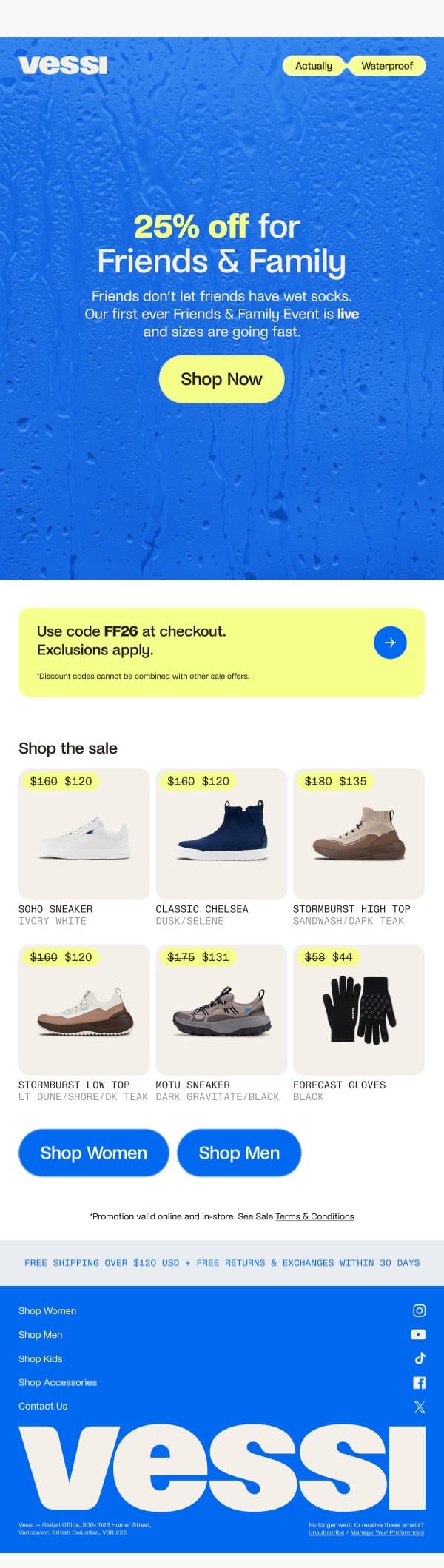💧The Friends & Family Event is live now email from Vessi screenshot
