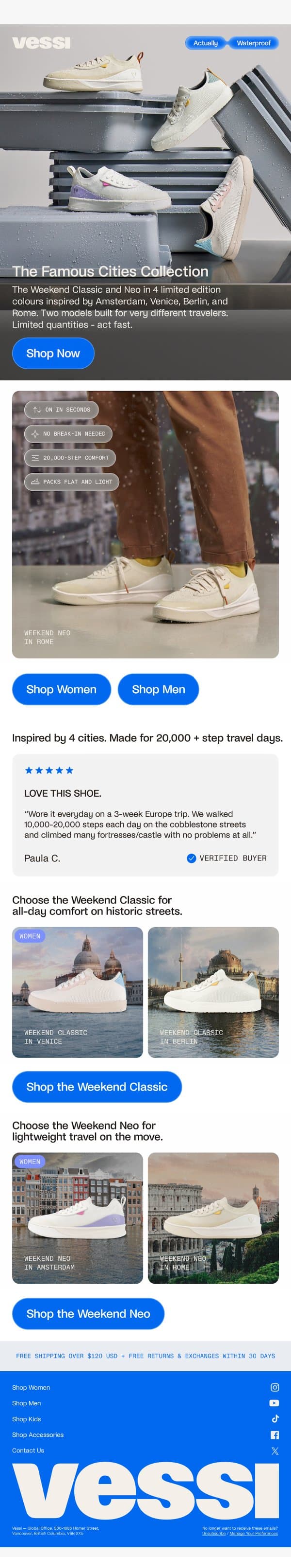 💧4 cities. 4 colors. Limited edition live now. email from Vessi screenshot
