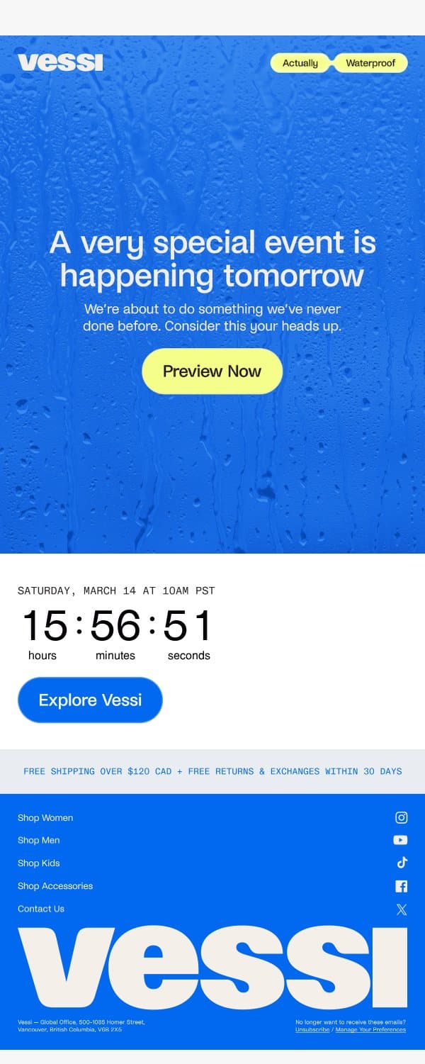 💧You’re invited to something big email from Vessi screenshot