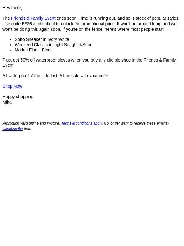 💧The Friends & Family Event ends soon email from Vessi screenshot