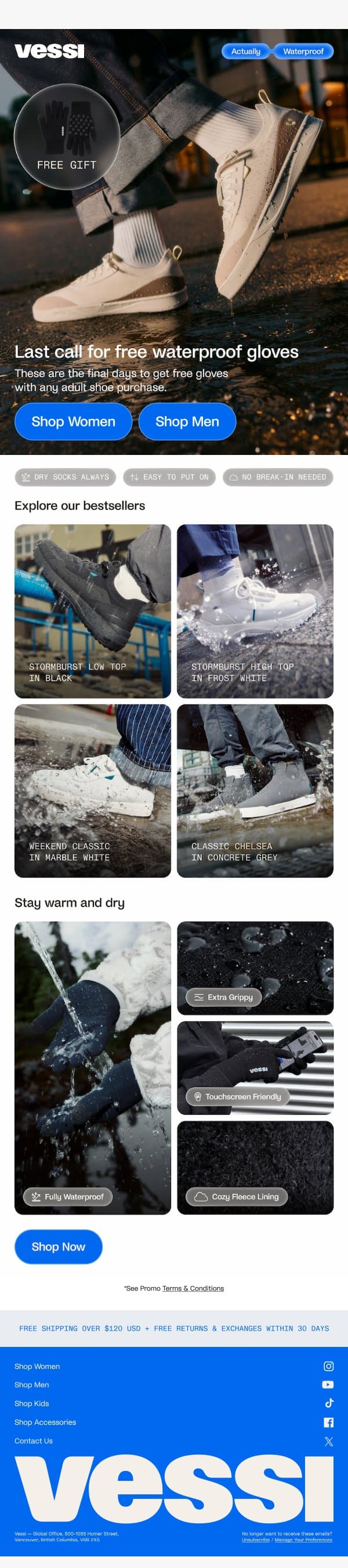 💧Last chance for free waterproof gloves email from Vessi screenshot